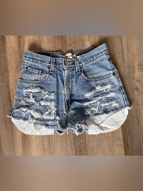 Levi's 550 Light Blue Distressed High-Rise Jean Shorts